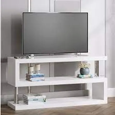 BOXED MIAMI MODERN S SHAPE HIGH GLOSS TV STAND WHITE (1 BOX)