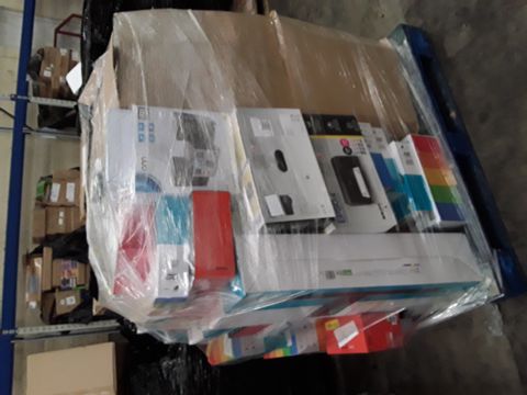 PALLET OF ASSORTED ITEMS TO INCLUDE;  POLAROID SOUNDBAR, DVD PLAYER, PRINTERS ETC