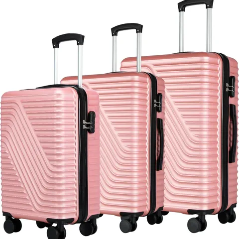 BOXED NEO SET OF APPROXIMATELY 3 PINK HARD SHELL LUGGAGE SUITCASES (1 BOX)