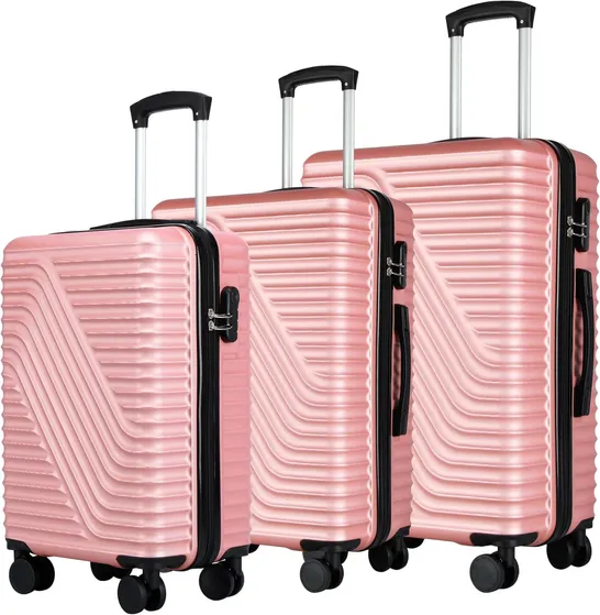 BOXED NEO SET OF APPROXIMATELY 3 PINK HARD SHELL LUGGAGE SUITCASES (1 BOX)