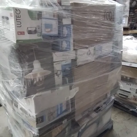 PALLET OF ASSORTED BOXED DOMESTIC ELECTRICAL ITEMS, INCLUDING, HEADPHONES, ELECTRIC UNDERBLANKETS, MICROWAVE, EPSOM PRINTER, FAN HEATER,