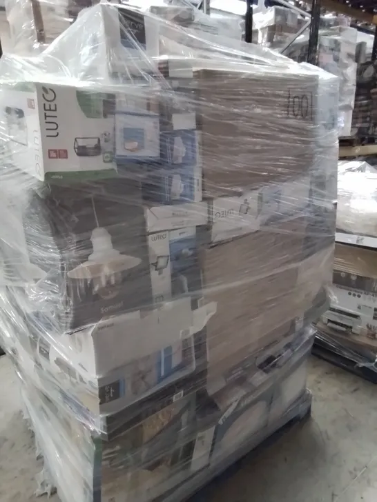 PALLET OF ASSORTED BOXED DOMESTIC ELECTRICAL ITEMS, INCLUDING, HEADPHONES, ELECTRIC UNDERBLANKETS, MICROWAVE, EPSOM PRINTER, FAN HEATER,