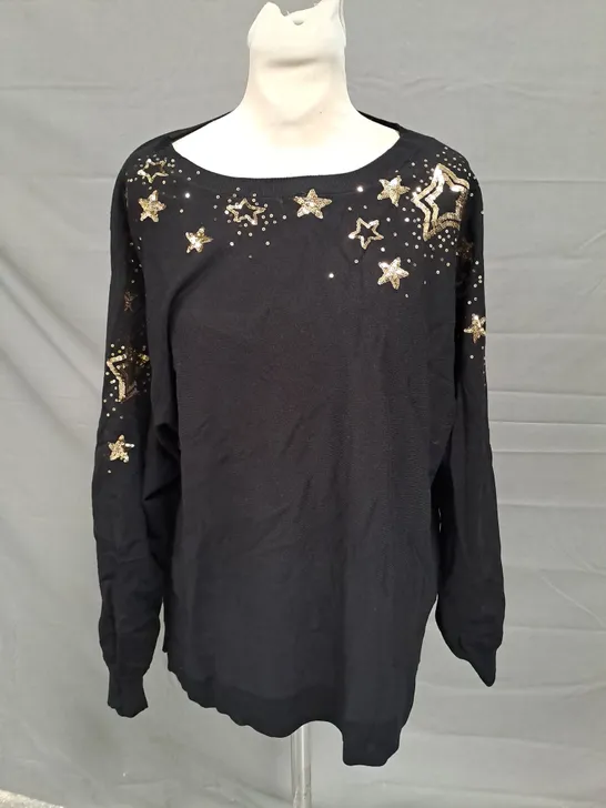 MONSOON GOLD STAR SEQUIN JUMPER IN BLACK SIZE LARGE