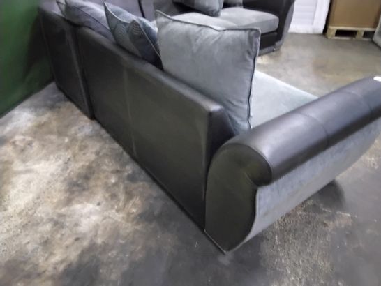 DESIGNER BLACK FAUX LEATHER & GREY FABRIC CORNER GROUP SIGH SCATTER CUSHIONS