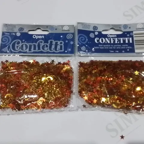 LOT OF 144 BRAND NEW 14G PACKS OF METALLIC STARS AND SWIRLS CONFETTI - 12 PACKS CONTAINING 12 PIECES