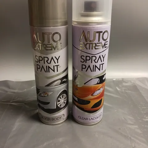 LOT OF APPROX. 25 AUTO EXTREME SPRAY PAINT SILVER AND CLEAR 250ML 