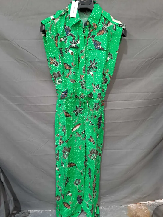 KAREN MILLEN TALL TOPSTITCH FLORAL BATIK LINEN VISCOSE JUMPSUIT SIZE UK 8