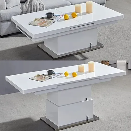 ELGIN EXTENDING HIGH GLOSS COFFEE TO DINING TABLE IN WHITE (2 BOXES)