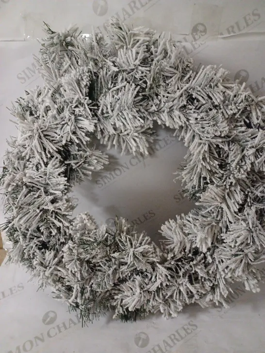 WERCHRISTMAS PRE-LIT LED SNOW FLOCKED SPRUCE WREATH CHRISTMAS DECORATION