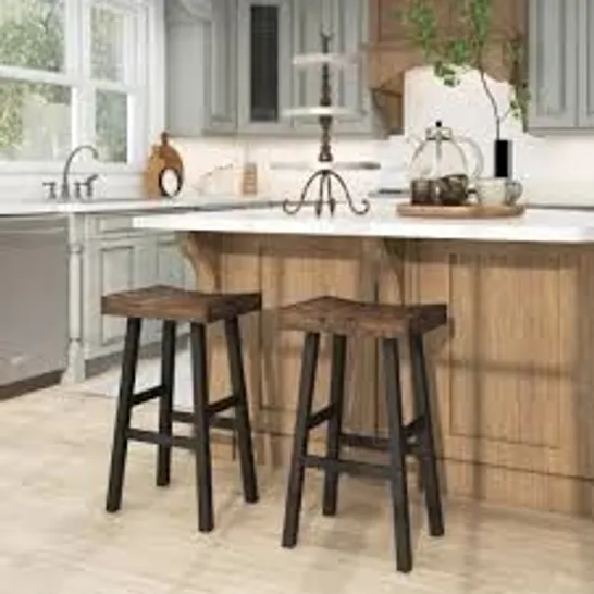 BOXED COSTWAY RUSTIC BROWN SADDLE BAR STOOL SET OF 2