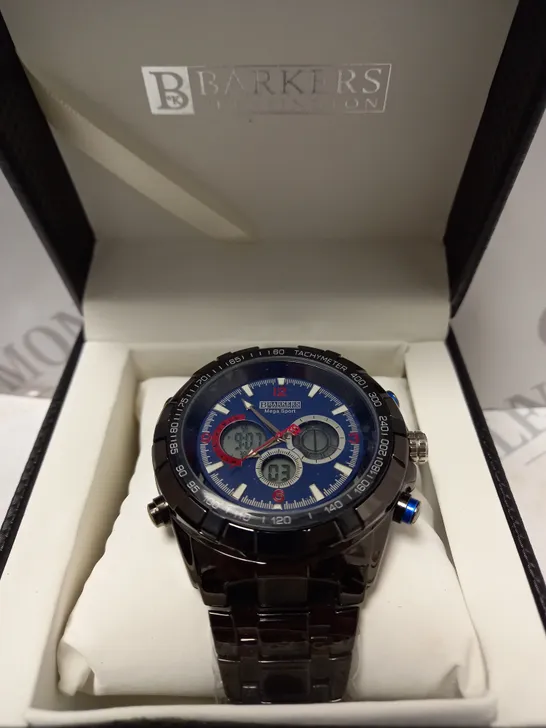 BOXED BARKERS OF KENSINGTON MEGA SPORT BLUE DIAL WATCH 