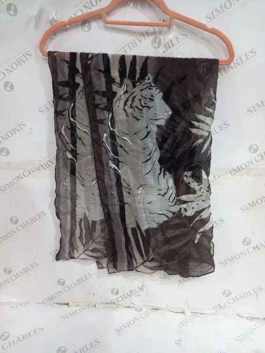 BIBI BIJOUX SCARF BLACK AND WHITE TIGER PRINT ONE SIZE