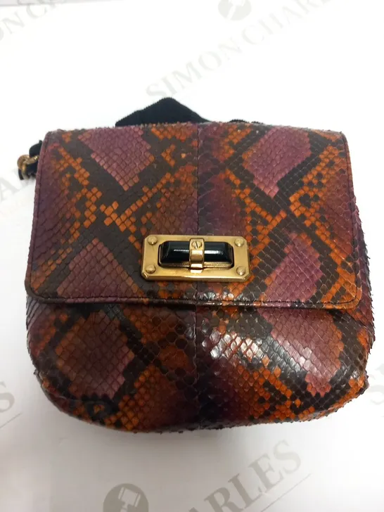 LANVIN PARIS BROWN/PURPLE PYTHON SKIN MINI CHAIN HAPPY BAG