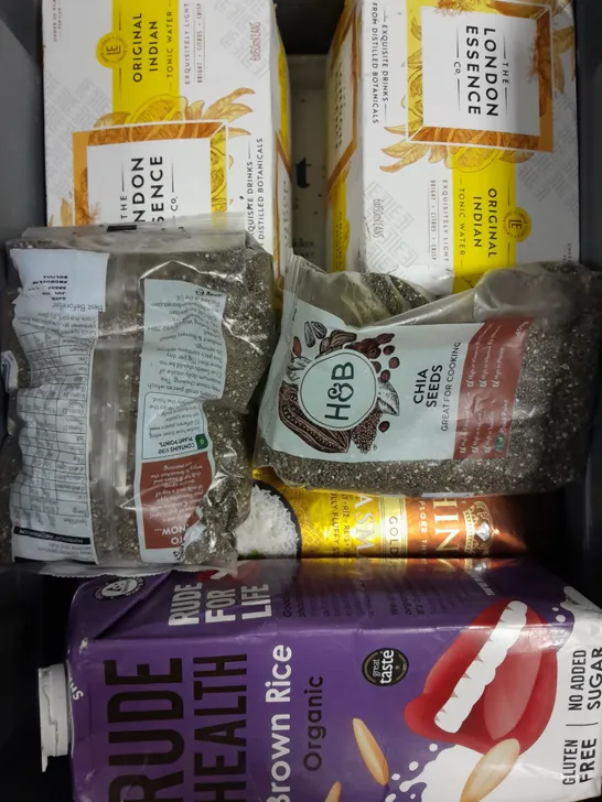 APPROXIMATELY 8 ASSORTED FOOD/DRINK PRODUCTS TO INCLUDE CHIA SEEDS, BROWN RICE MILK, PACT COFFEE ETC - COLLECTION ONLY 