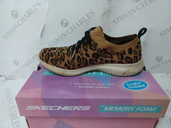 SKECHERS ULTRA FLEX SAFARI TOUR LEOPARD DECO SLIP ON TRAINERS - UK 6