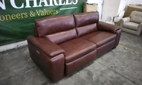 QUALITY ITALIAN DESIGNER GRADO TAN LEATHER POWER RECLINER LARGE SOFA