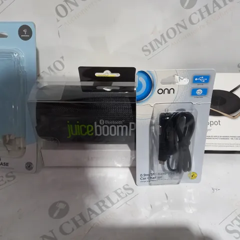 LOT OF ASSORTED ITEMS TO INCLUDE - PHONE CASES - BLUETOOTH SPEAKER - WIRELESS CHARGER - CAR CHARGERS 