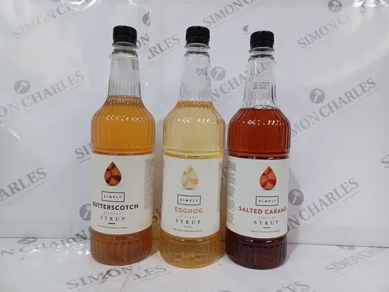 APPROXIMATELY 5 ASSORTED FOOD & DRINK ITEMS TO INCLUDE SIMPLY SALTED CARAMEL FLAVOUR SYRUP, SIMPLY EGGNOG FLAVOUR SYRUP, & SIMPLY BUTTERSCOTCH FLAVOUR SYRUP