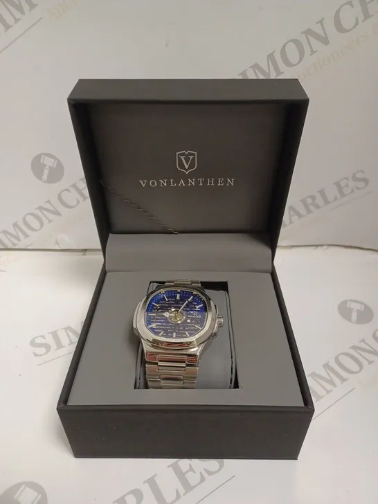 MENS VONLANTHEN AUTOMATIC WATCH – SKELETON DIAL – STAINLESS STEEL STRAP – GLASS EXHIBITION BACK CASE