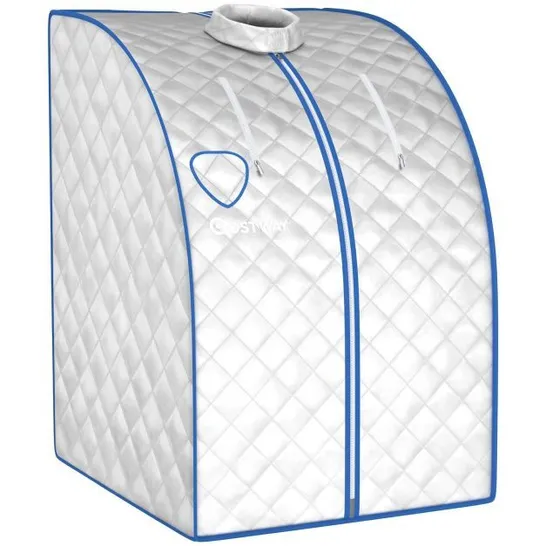 BOXED COSTWAY 3L PORTABLE STEAM SAUNA WITH 9-LEVEL TEMPERATURE AND FOLDING CHAIR - SILVER