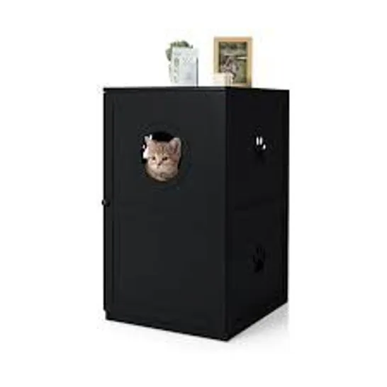 BOXED COSTWAY 2-TIER LITTER HIDDEN CAT HOUSE WITH ANTI-TOPPLING DEVICE - BLACK (1 BOX)