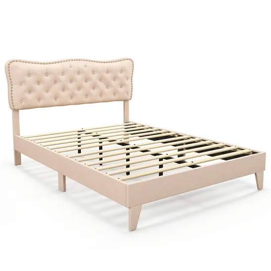 BOXED COSTWAY DOUBLE SIZE BED FRAME WITH BUTTON TUFTED HEADBOARD