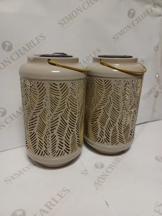 GARDEN REFLECTIONS SET OF 2 PATTERNED SOLAR LANTERNS, LEAF