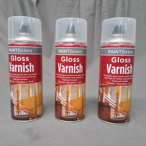 LOT OF 3 PAINT FACTORY GLOSS VARNISH CANS IN CLEAR (400ML) - COLLECTION ONLY