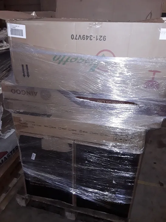 UNPROCESSED PALLET OF ASSORTED ITEMS TO INCLUDE OFFICE CHAIR, BOXED SIDE TABLE AND HEAT PRESS