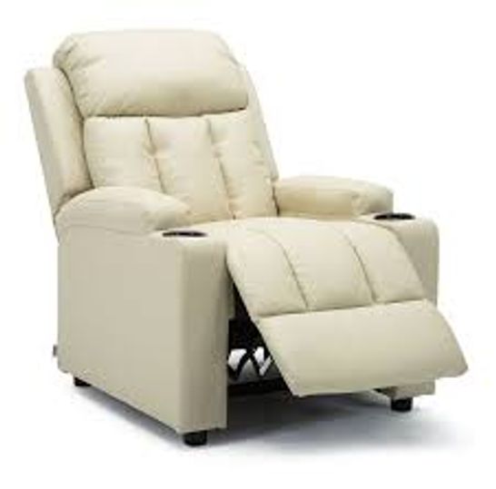 BOXED DESIGNER CREAM LEATHER PUSH BACK RECLINING EASY CHAIR 