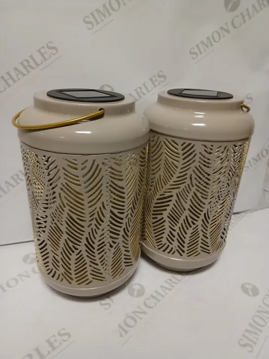 GARDEN REFLECTIONS SET OF 2 PATTERNED SOLAR LANTERNS, LEAF