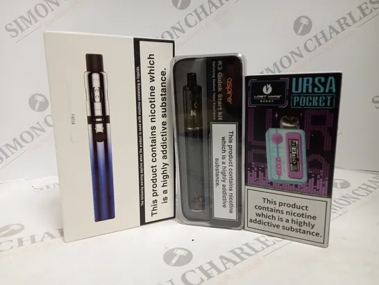 APPROXIMATELY 20 ASSORTED BOXED VAPING PRODUCTS TO INCLUDE INNOKIN ENDURA T18II, LOST VAPE URSA POCKET, ASPIRE K3 QUICK START KIT ETC. 