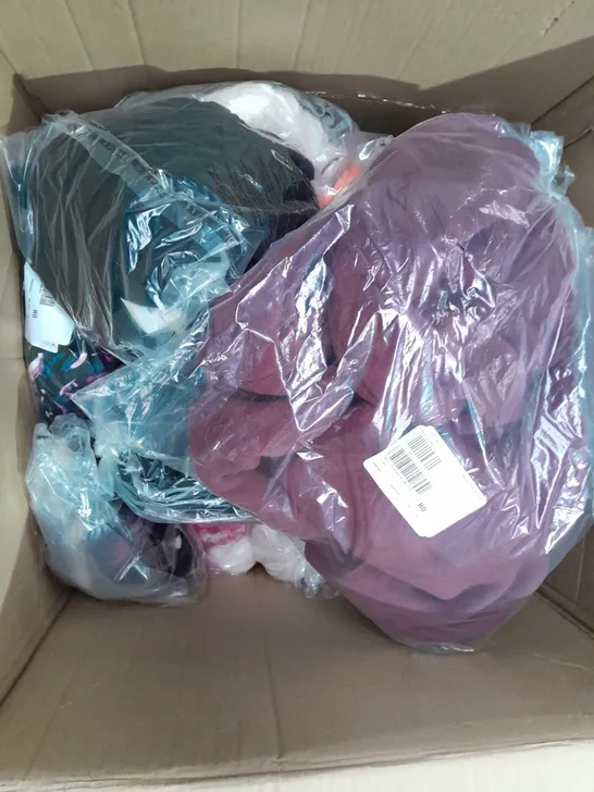 BOX OF APPROXIMATELY 15 CLOTHING ITEMS, IN VARIOUS CLOURS STYLE AND SIZES - COLLECTION ONLY