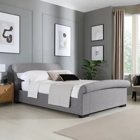 BRAND NEW BOXED BUCKINGHAM GREY FABRIC OTTOMAN KING SIZE BED (5 BOXES)