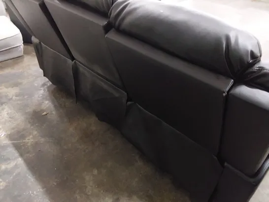 DESIGNER MANUAL RECLINING THREE SEATER SOFA BLACK LEATHER 