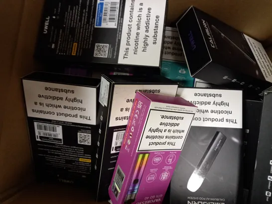 APPROXIMATELY 20 ASSORTED BOXED VAPING PRODUCTS TO INCLUDE UWELL CALIBURN A2 POD SYSTEM, VAPORESSO TARGET 100 MOD, VAPORESSO XROS 2 ETC. 