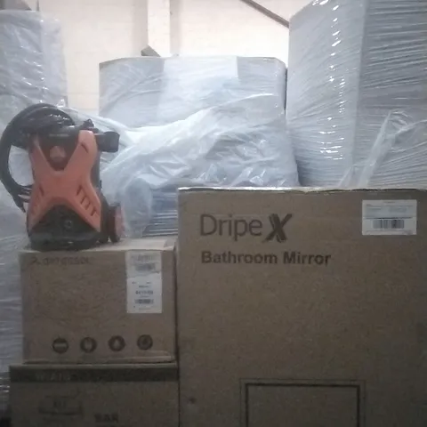 PALLET OF ASSORTED ITEMS INCLUDING, DRIPE X BATHROOM MIRROR, WIAIO BAR STOOL, ARTEESOL SINGLE AIR BED AND PAXCESS JET WASH