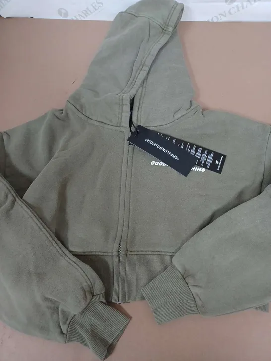 GOODFORNOTHING ZIP UP CROP HOODIE IN GREEN - XXS