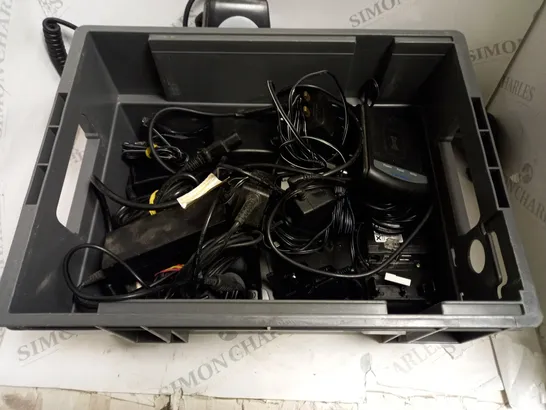 BOX TO CONTAIN AN ASSORTMENT OF TECH PRODUCTS. INCLUDES CABLES, SCANNER, CARD MACHINE ETC 