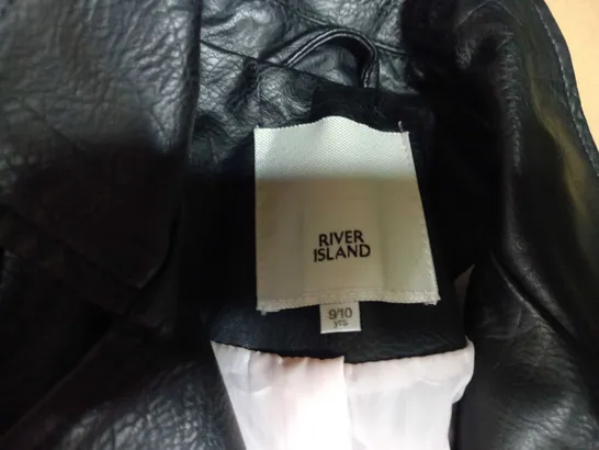 RIVER ISLAND BLACK FAUX LEATHER BIKER JACKET - AGE 9/10YRS