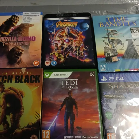 LOT OF APPROXIMATELY 28 ASSORTED MEDIA ITEM TO INCLUDE SPACE JAM DVD, BATTLEFIELD 4 PS4 AND HOBBIT BLUE RAY