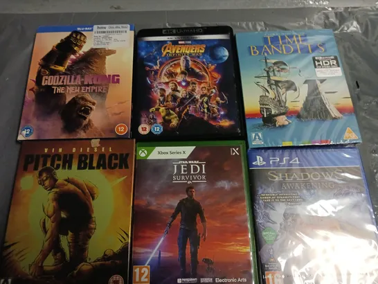 LOT OF APPROXIMATELY 28 ASSORTED MEDIA ITEM TO INCLUDE SPACE JAM DVD, BATTLEFIELD 4 PS4 AND HOBBIT BLUE RAY