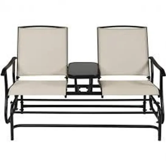 BOXED COSTWAY 2-SEATER GARDEN ROCKING LOUNGE WITH CENTRE TABLE - BEIGE