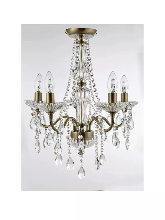 ALESSANDRA FLUSH ANTIQUE BRASS EFFECT CRYSTAL CHANDELIER RRP £90