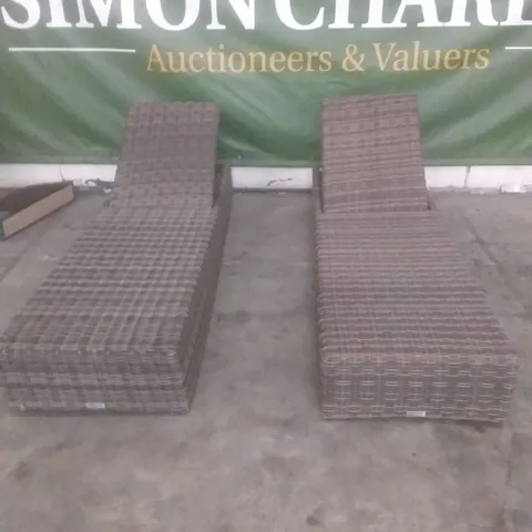 X2 RATTAN EFFECT GARDEN SUNLOUNGERS BROWN