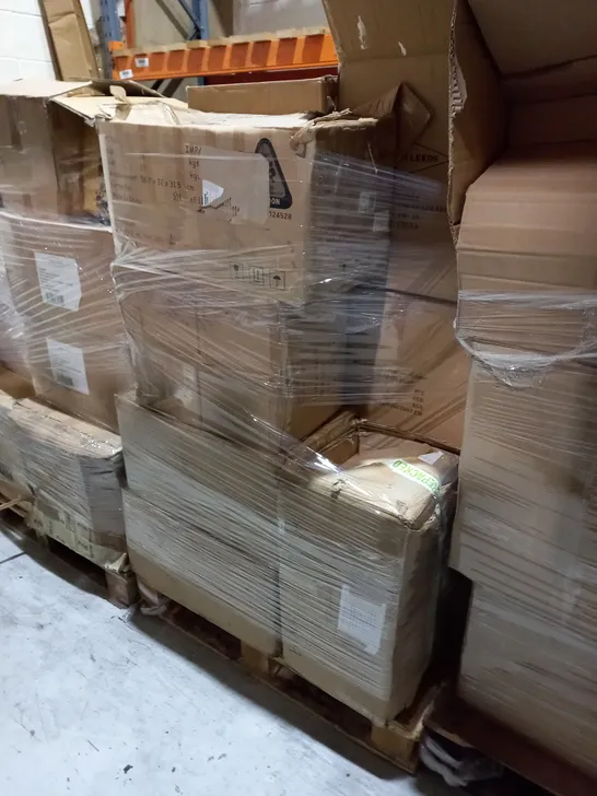 PALLET OF ASSORTING LIGHTING AND CROCKERY TO INCLUDE, SHADES OF VARIOUS SHAPES AND STYLES, PLATES, AND MUGS ETC.