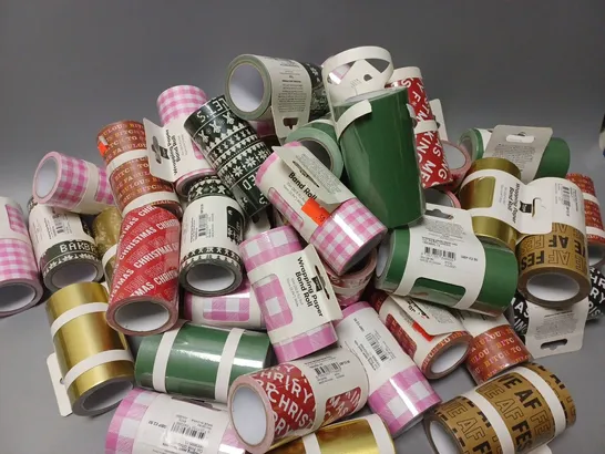 APPROXIMATELY 50 ASSORTED TYPO WRAPPING PAPER ROLLS - 10M ROLL, 10CM WIDE