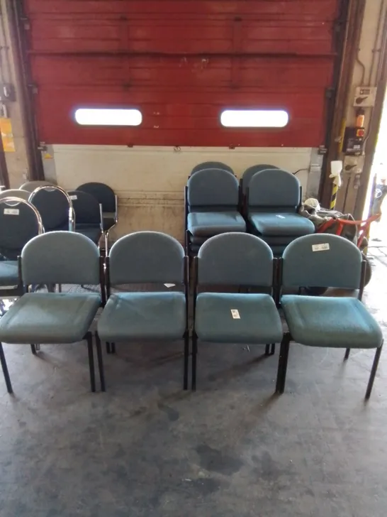 4X BLUE FABRIC CHAIRS WITH BLACK FRAME 