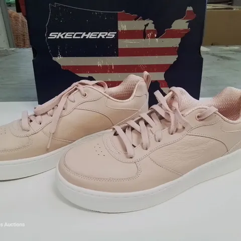 BOXED PAIR OF SKECHERS PINK LEATHER TRAINERS - UK 7