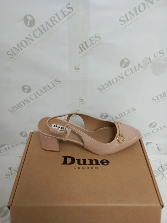 BOXED DUNE CASSIE NUDE LEATHER SNAFFLE OPEN COURT SIZE 7 